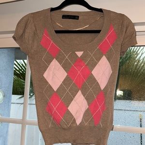 Zara • Argyle print scoop neck women’s top Barbie